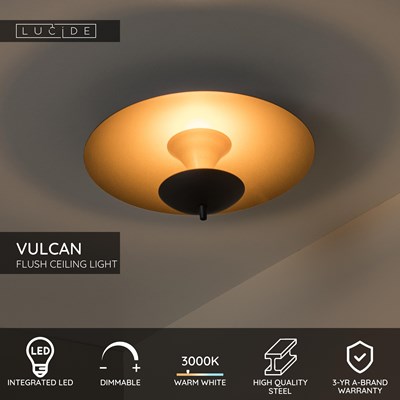 Lucide VULCAN - Flush ceiling light - Ø 35 cm - LED Dim. - 1x9W 3000K - Black